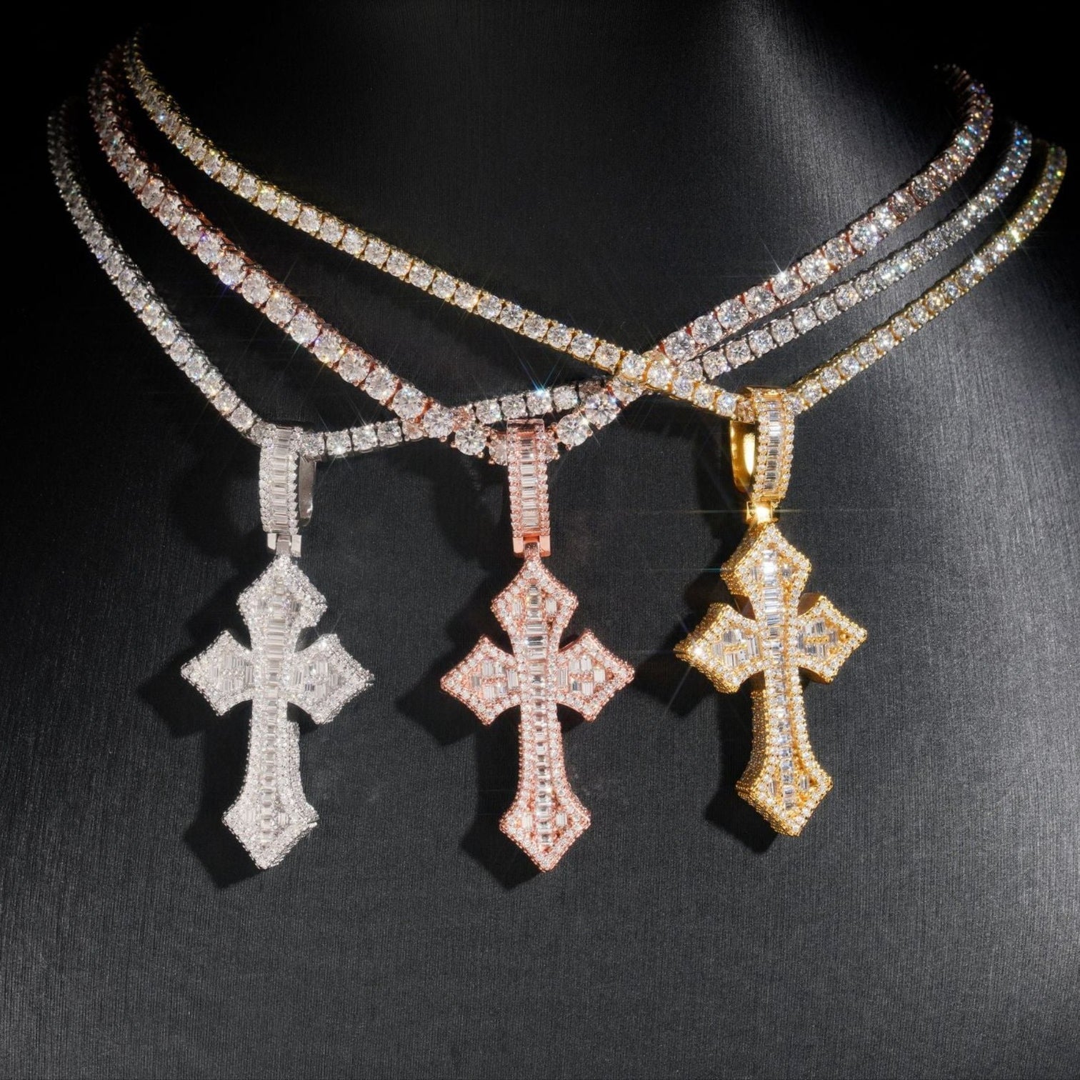 S925 Moissanite Baguette Cross Pendant Charms & Pendants 