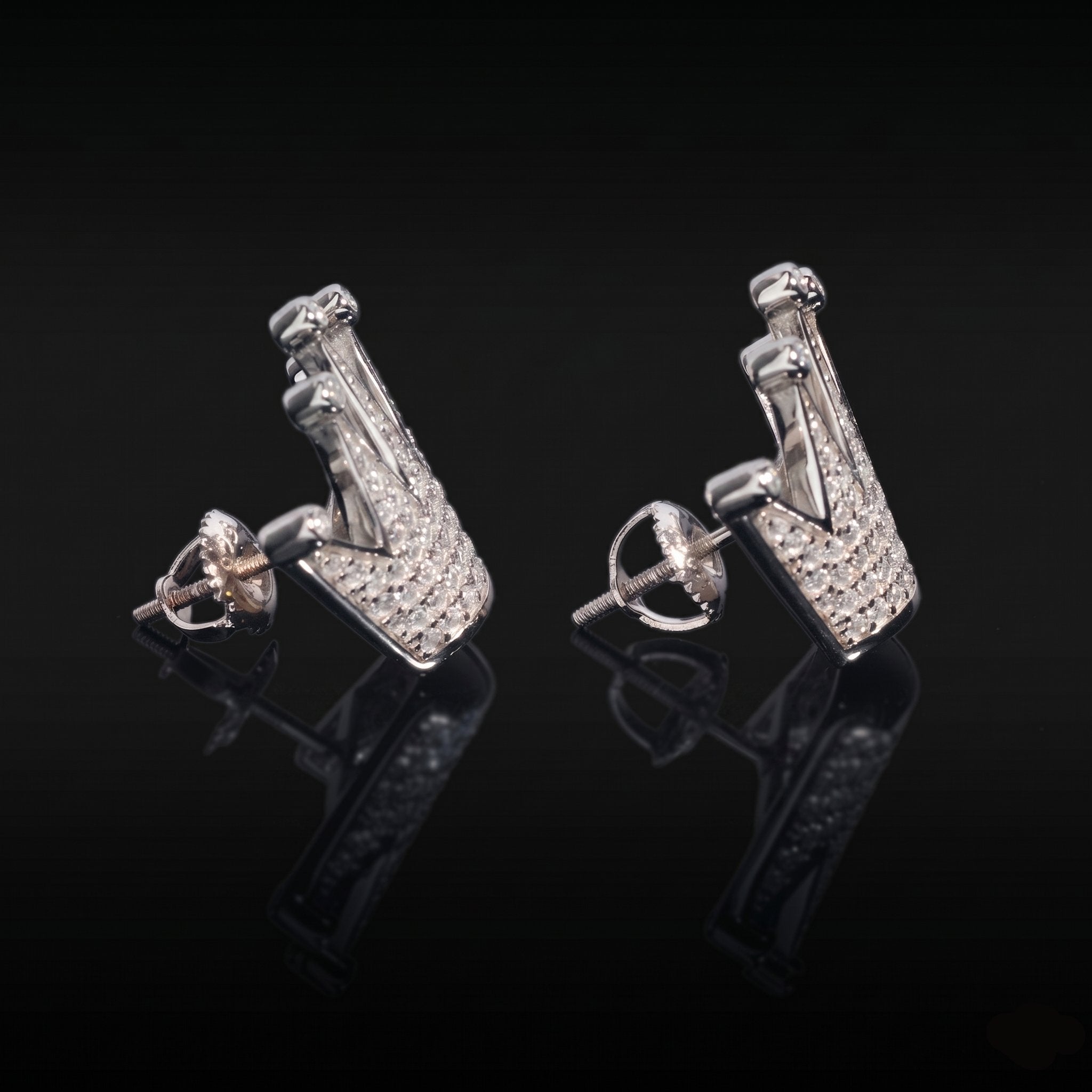 S925 Moissanite Bling Crown Stud Earrings in White Gold - Screw Back Earrings 