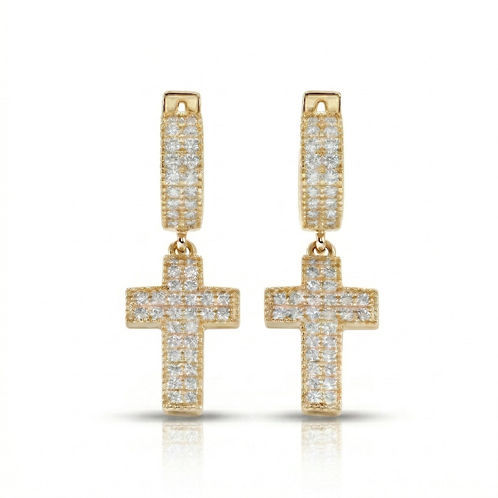S925 Moissanite Cross Drop Hoop Earrings in 14K Gold Earrings 