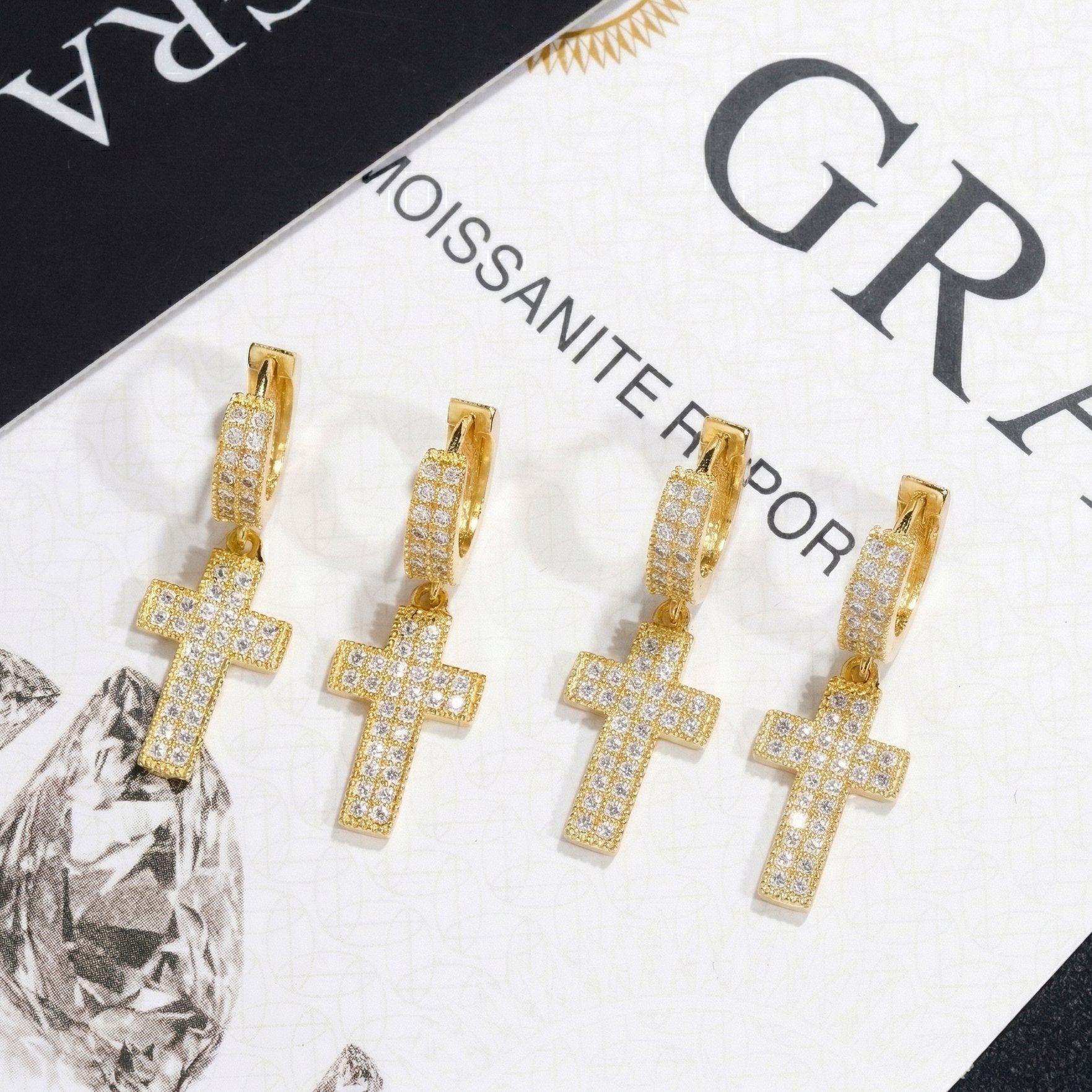 S925 Moissanite Cross Drop Hoop Earrings in 14K Gold Earrings 