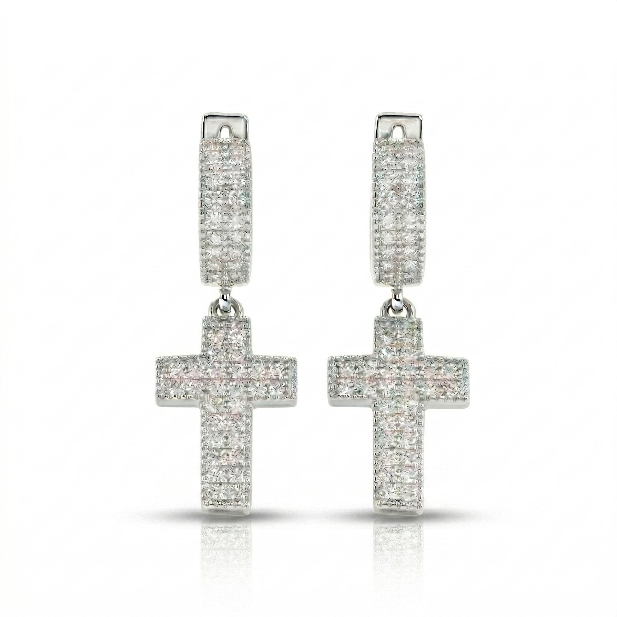 S925 Moissanite Cross Drop Hoop Earrings in White Gold Earrings 