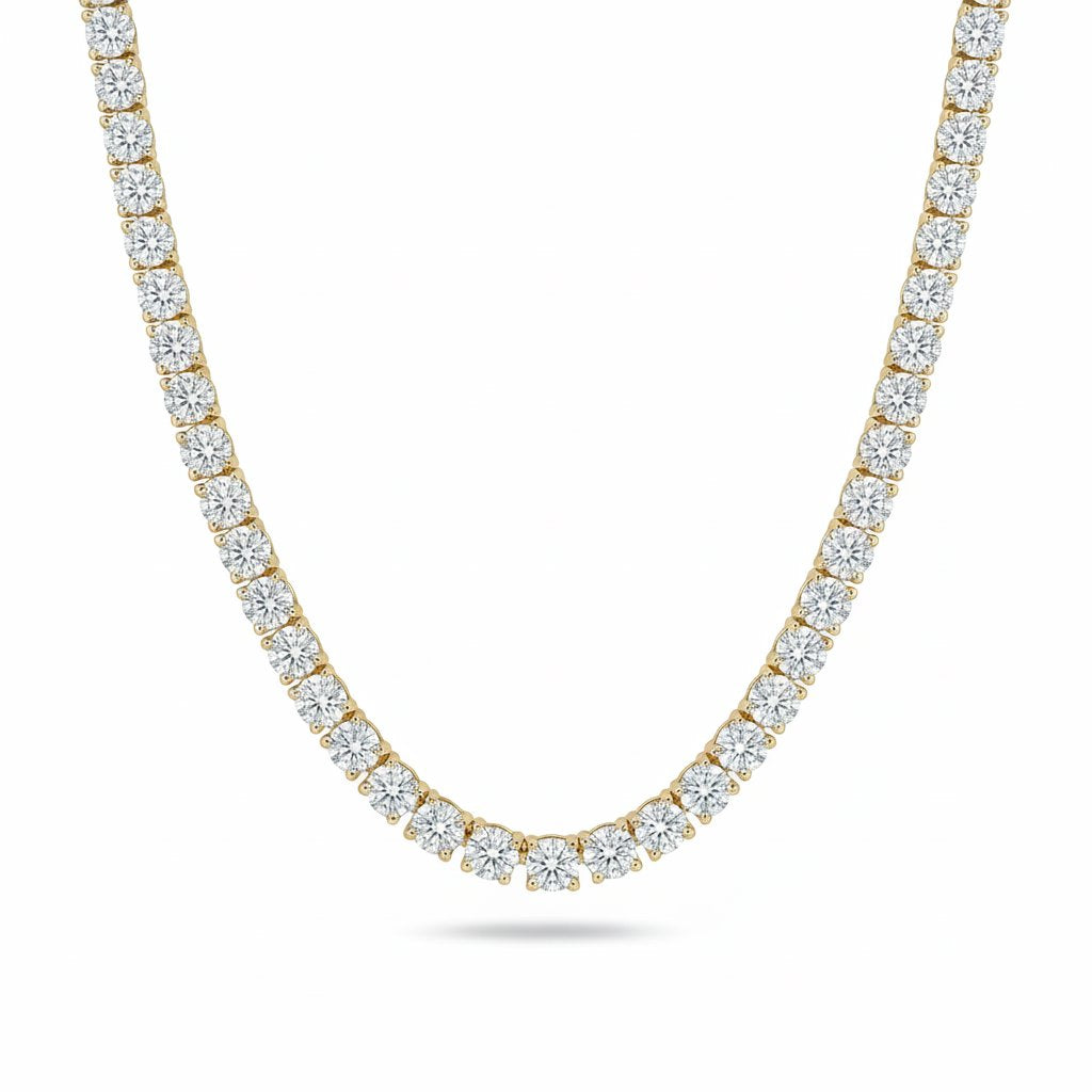S925 Moissanite Diamond 925 Sterling Silver Tennis Chain in 14K Gold - All Sizes Necklaces 