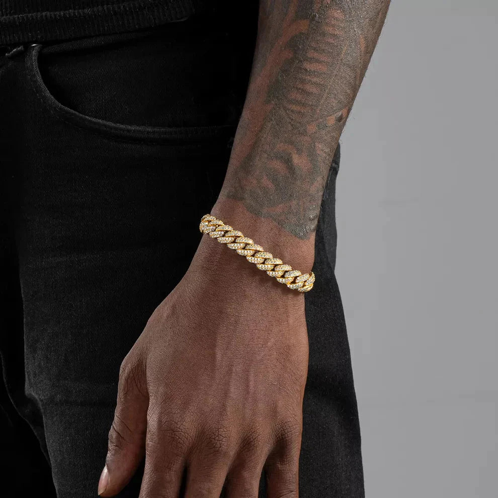 S925 Moissanite Diamond Cuban Link Bracelet in 14K Gold - 10mm Bracelets 