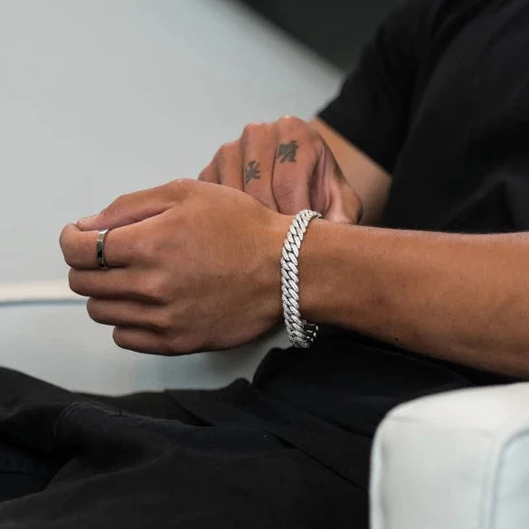 S925 Moissanite Diamond Cuban Link Bracelet in White Gold - 10mm Bracelets 