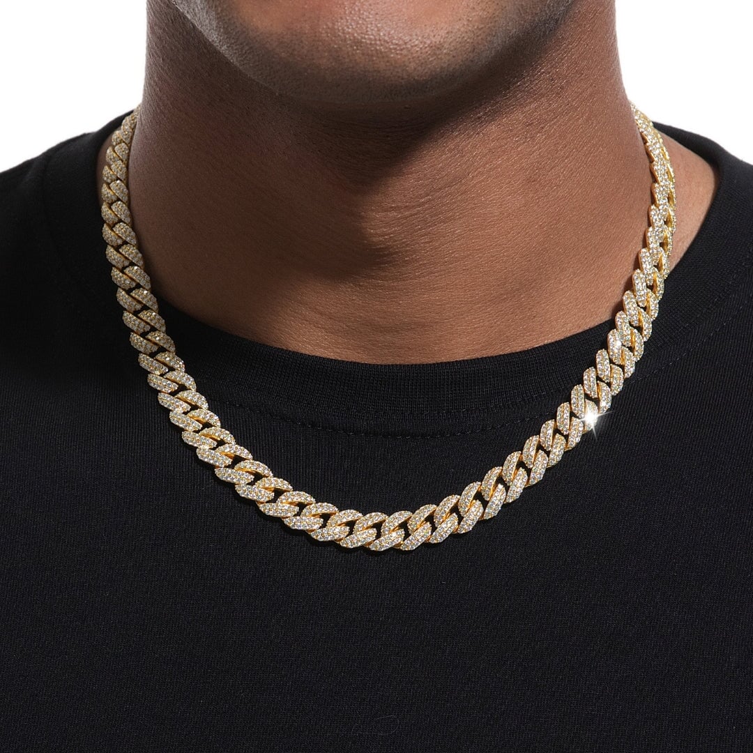 S925 Moissanite Diamond Cuban Link Chain in 14K Gold - 10mm Necklaces 