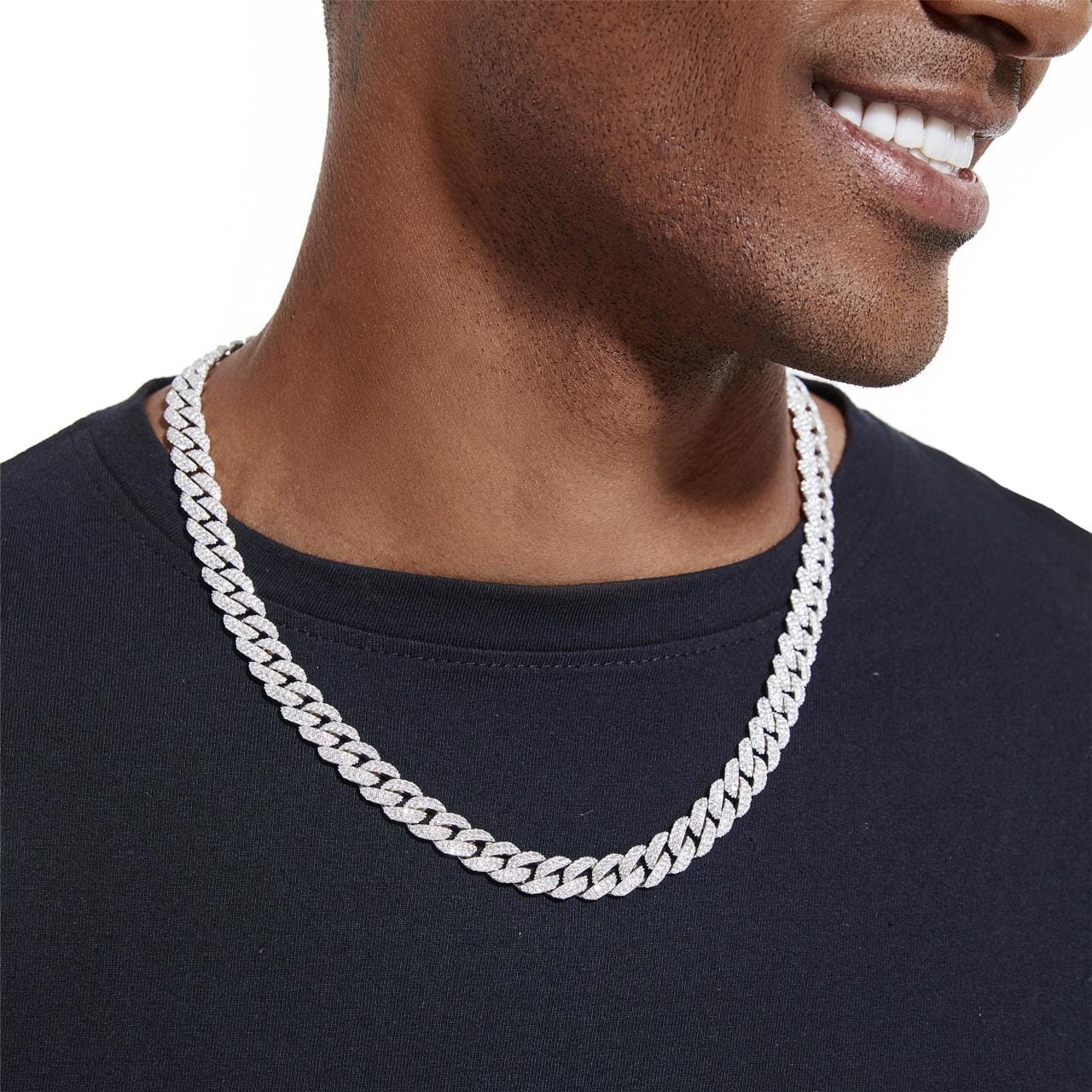 S925 Moissanite Diamond Cuban Link Chain in White Gold - 10mm Necklaces 