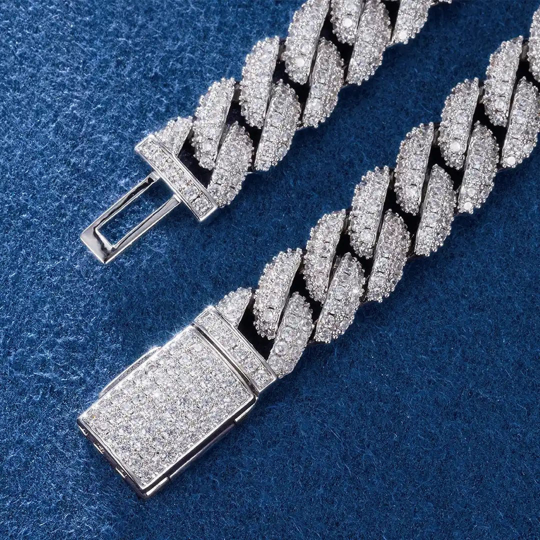S925 Moissanite Diamond Cuban Link Chain in White Gold - 10mm Necklaces 
