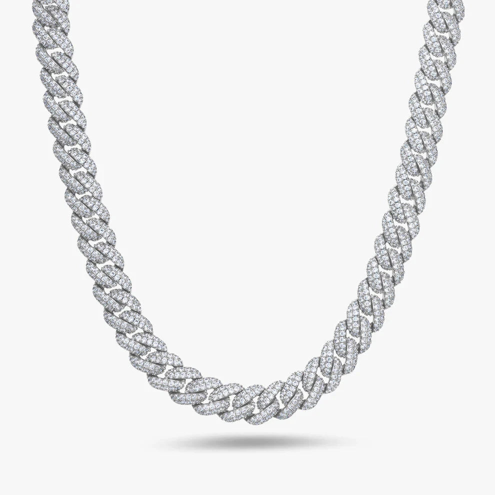 S925 Moissanite Diamond Cuban Link Chain in White Gold - 10mm Necklaces 