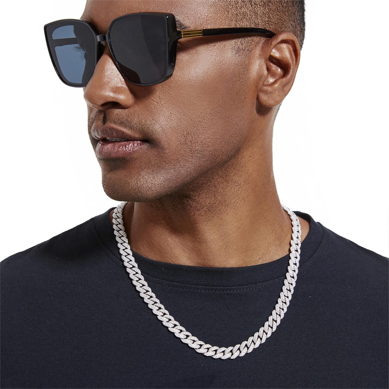 S925 Moissanite Diamond Cuban Link Chain in White Gold - 10mm Necklaces 