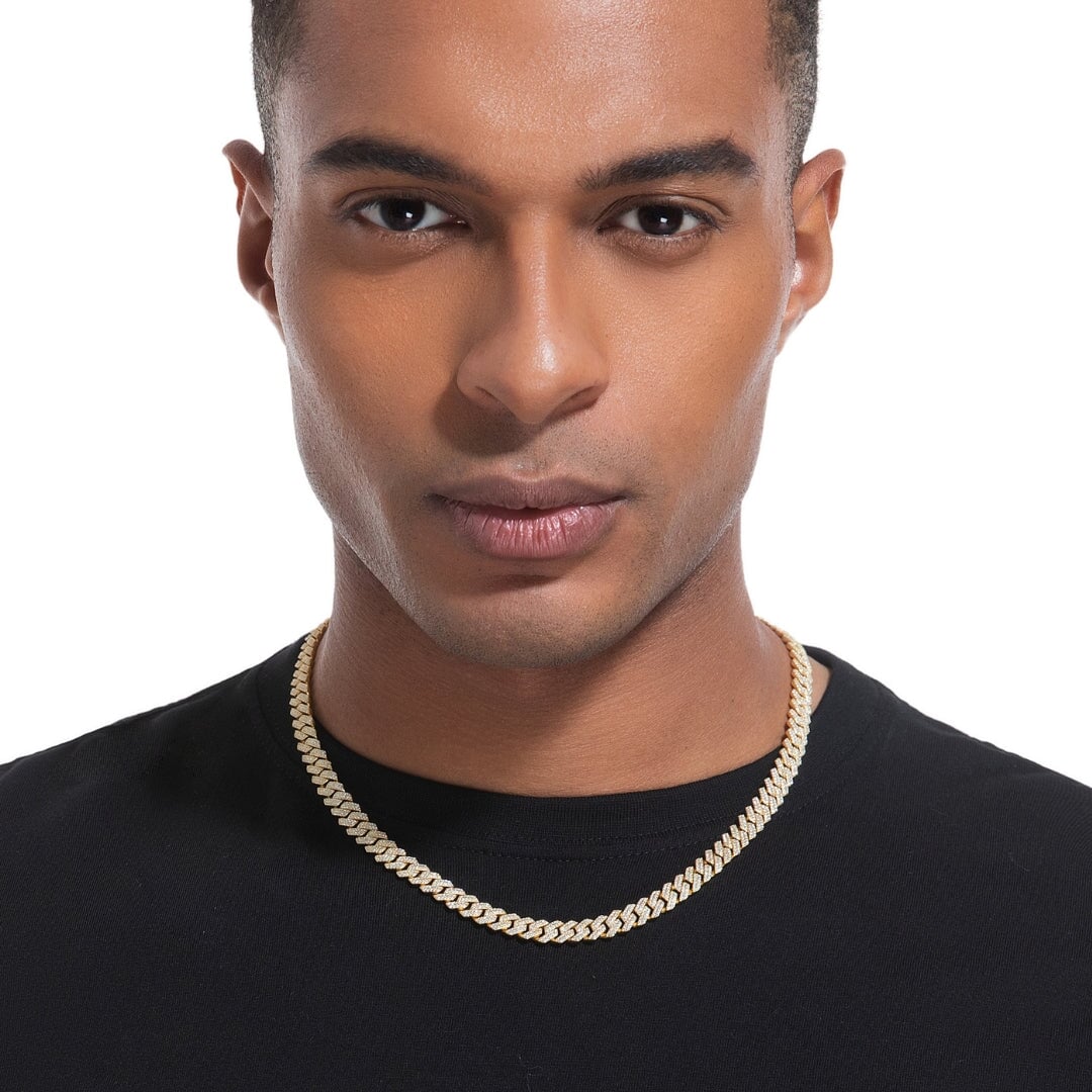 S925 Moissanite Diamond Cuban Link Prong Chain in 14K Gold - 8mm Necklaces 