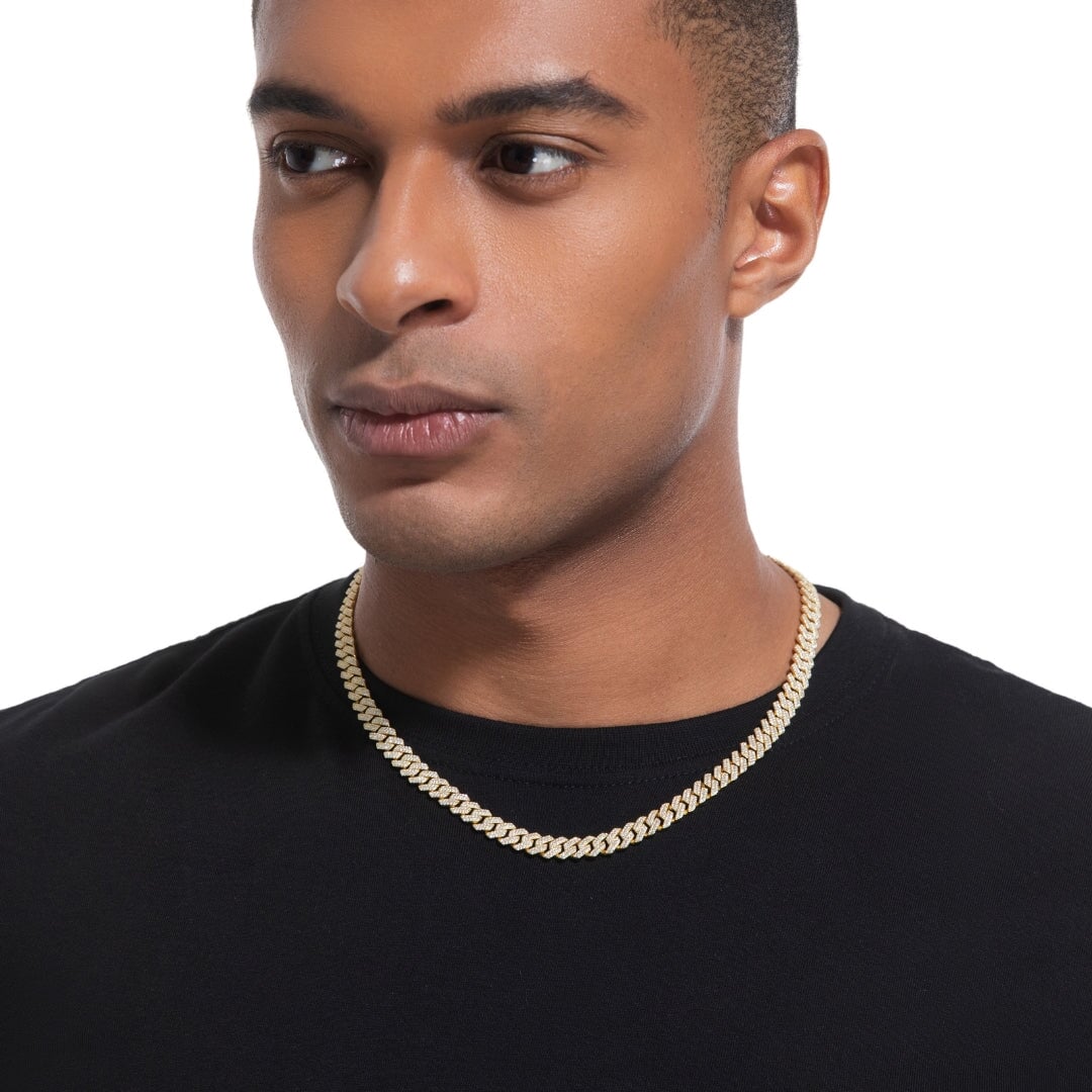 S925 Moissanite Diamond Cuban Link Prong Chain in 14K Gold - 8mm Necklaces 