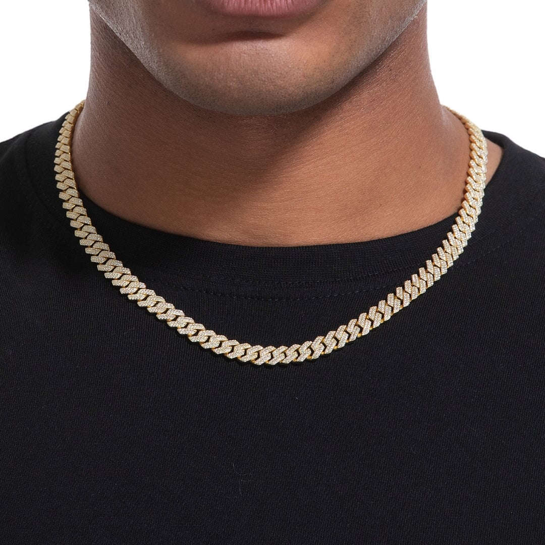 S925 Moissanite Diamond Cuban Link Prong Chain in 14K Gold - 8mm Necklaces 