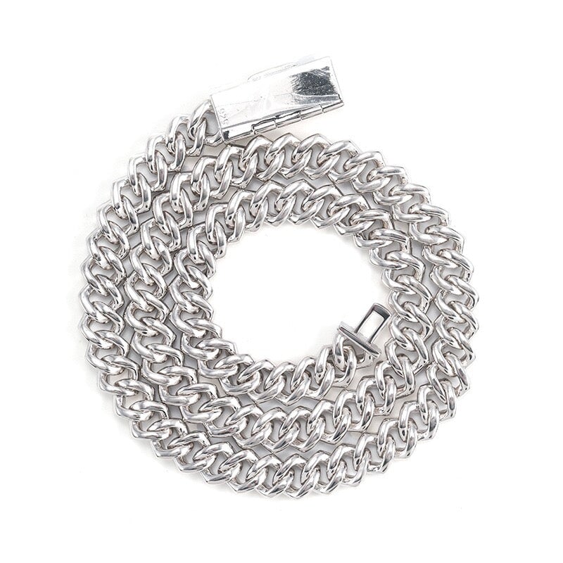 S925 Moissanite Diamond Cuban Link Prong Chain in White Gold - 10mm Necklaces 