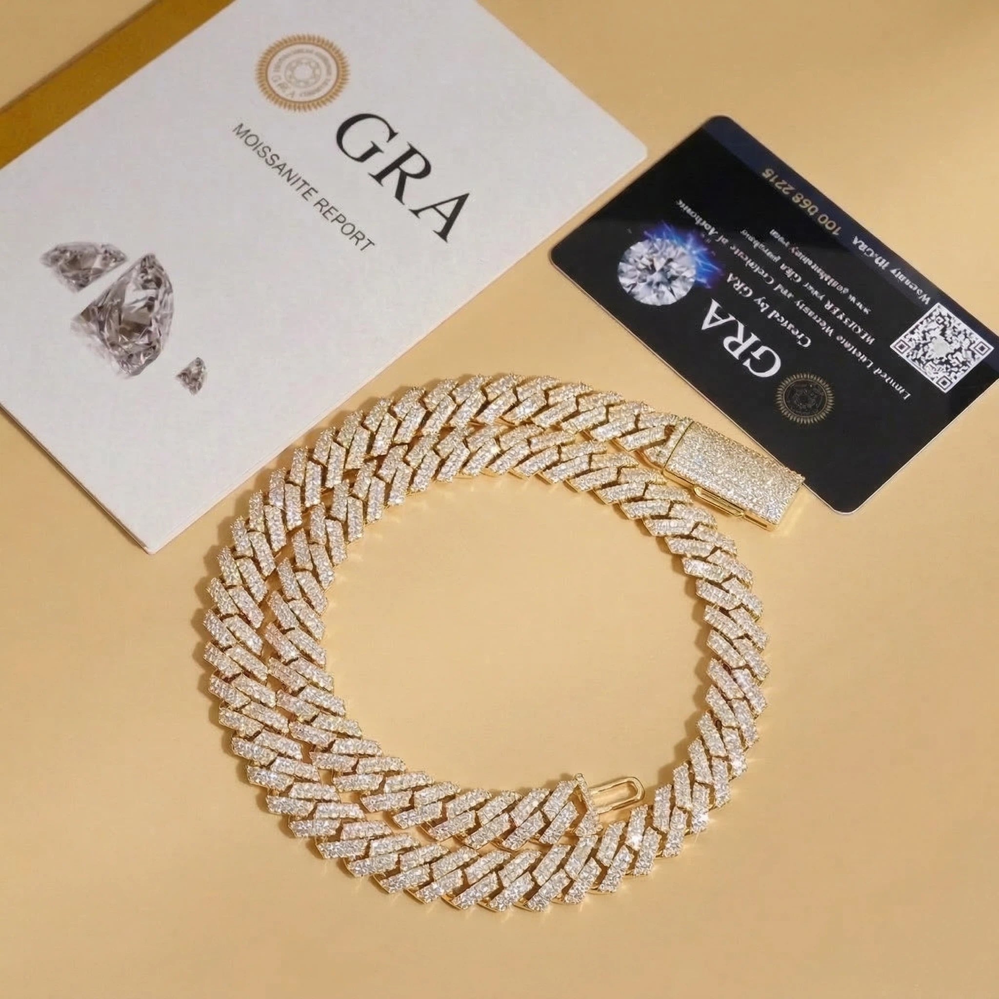 S925 Moissanite Diamond Prong Cuban Link Chain in 14K Gold - 12mm Necklaces 