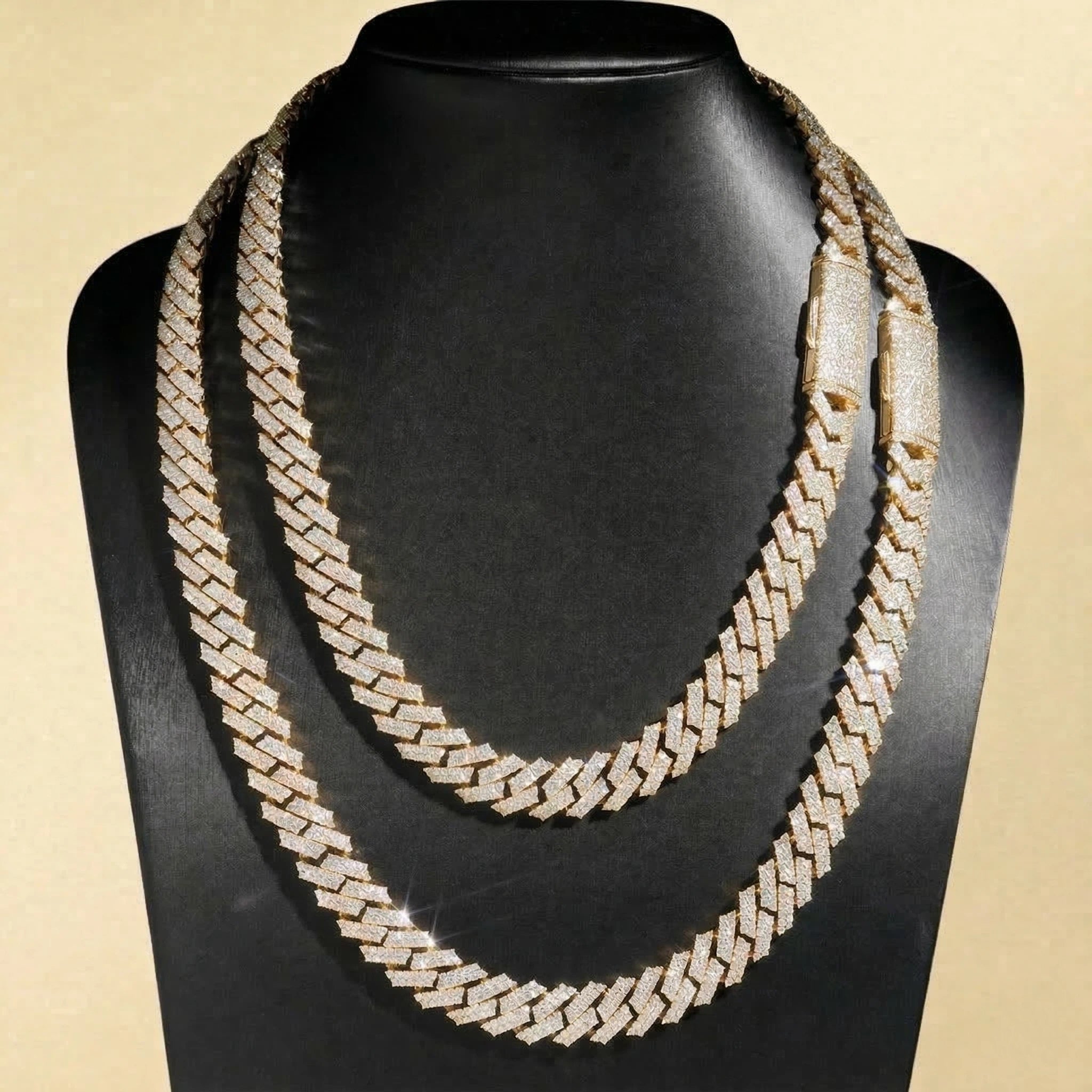 S925 Moissanite Diamond Prong Cuban Link Chain in 14K Gold - 12mm Necklaces 
