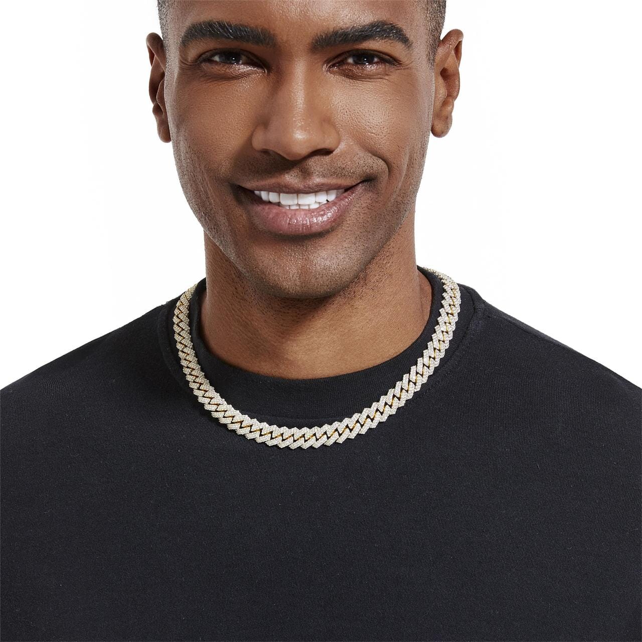 S925 Moissanite Diamond Prong Cuban Link Chain in 14K Gold - 12mm Necklaces 