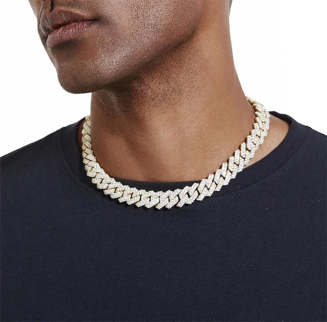 S925 Moissanite Diamond Prong Cuban Link Chain in 14K Gold - 15mm 