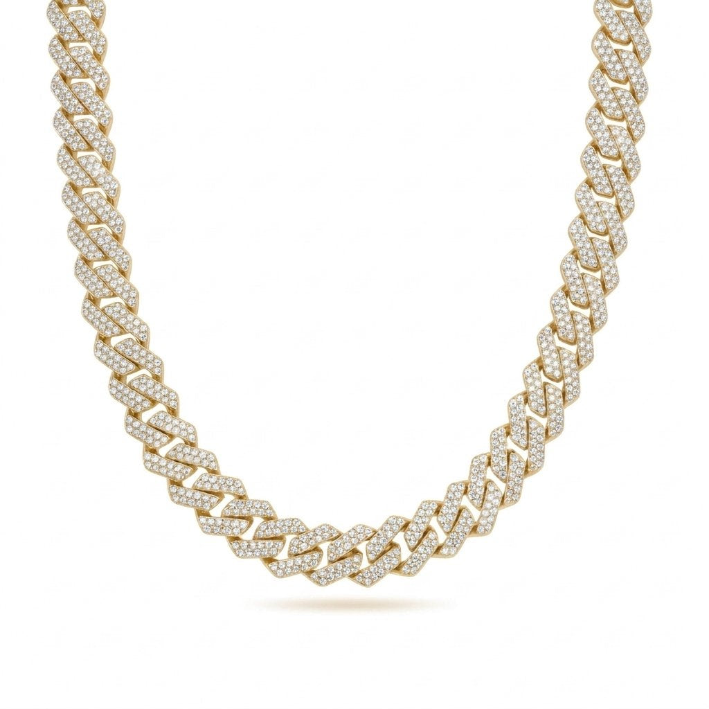S925 Moissanite Diamond Prong Cuban Link Chain in 14K Gold - All Sizes Necklaces 