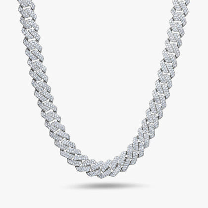 S925 Moissanite Diamond Prong Cuban Link Chain in White Gold - 12mm Necklaces 