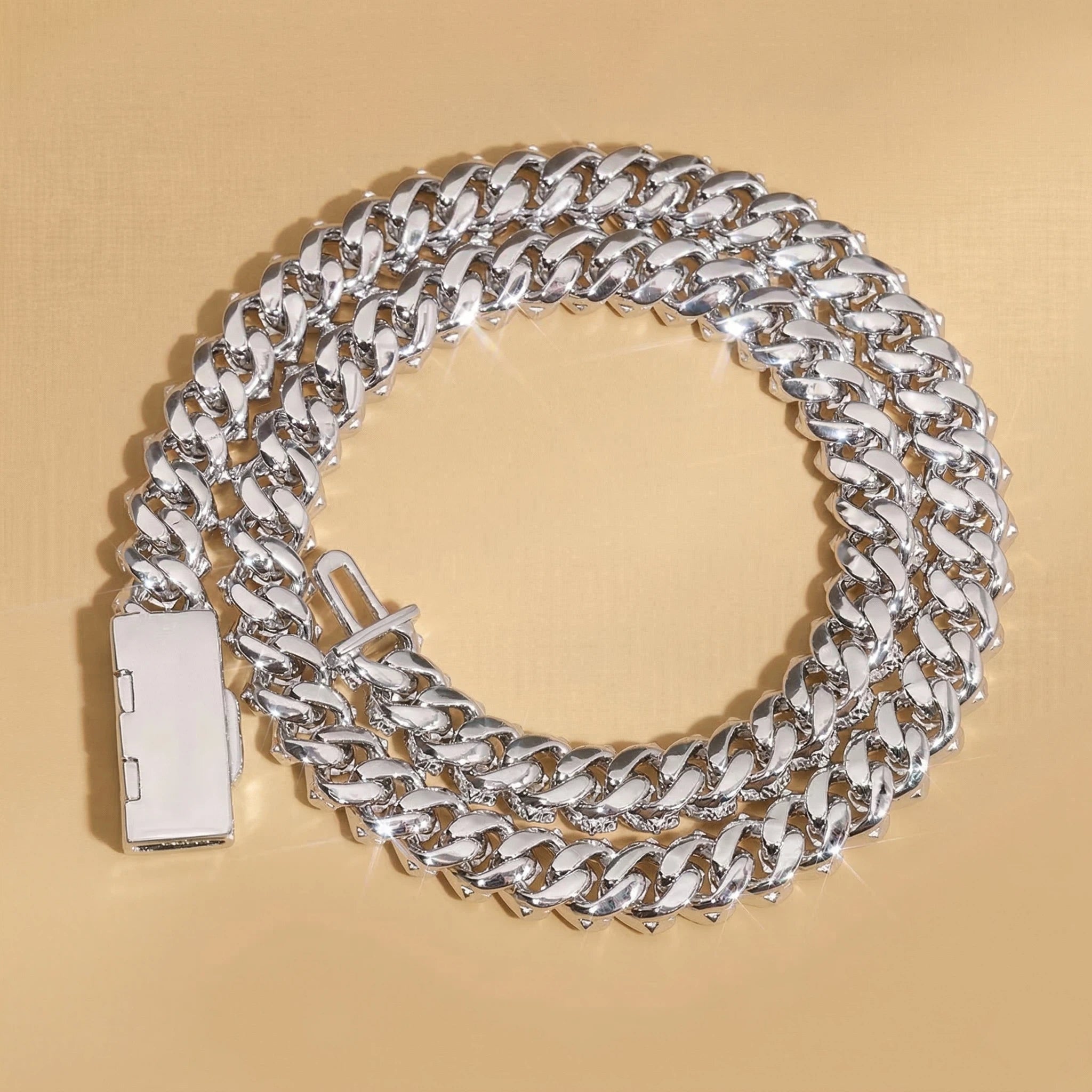 S925 Moissanite Diamond Prong Cuban Link Chain in White Gold - 12mm Necklaces 