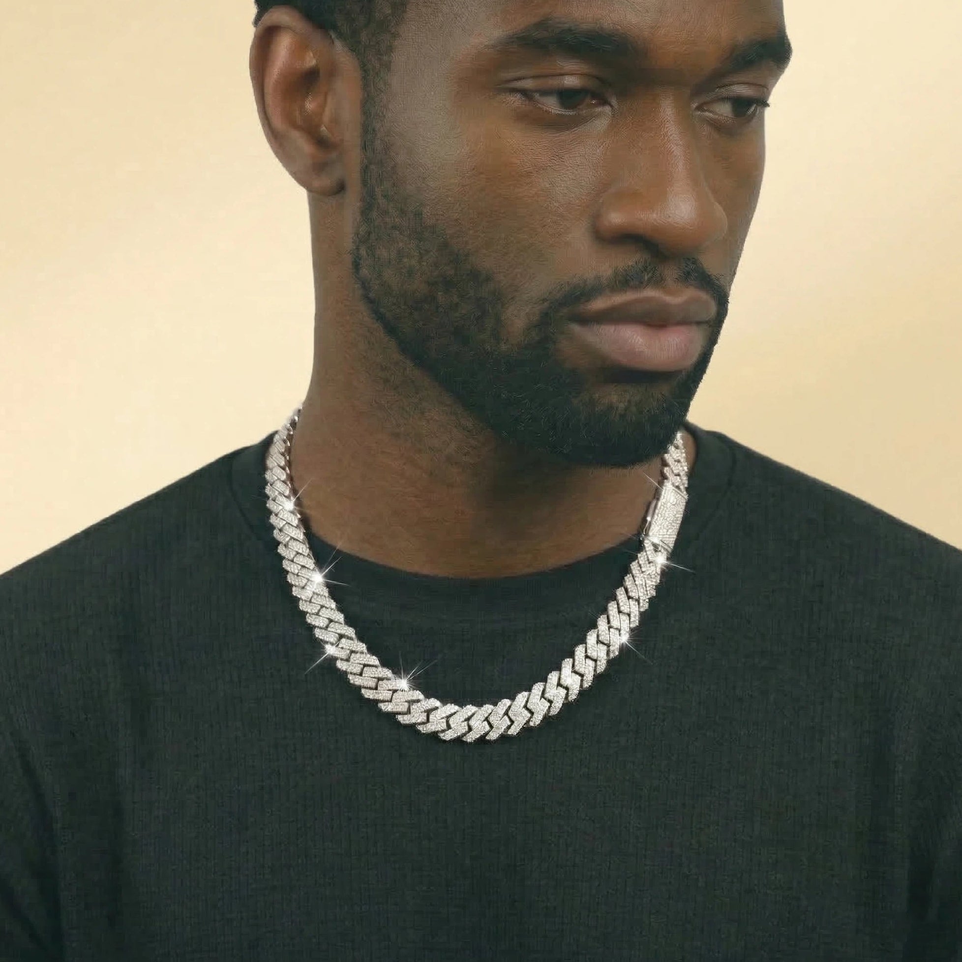 S925 Moissanite Diamond Prong Cuban Link Chain in White Gold - 12mm Necklaces 