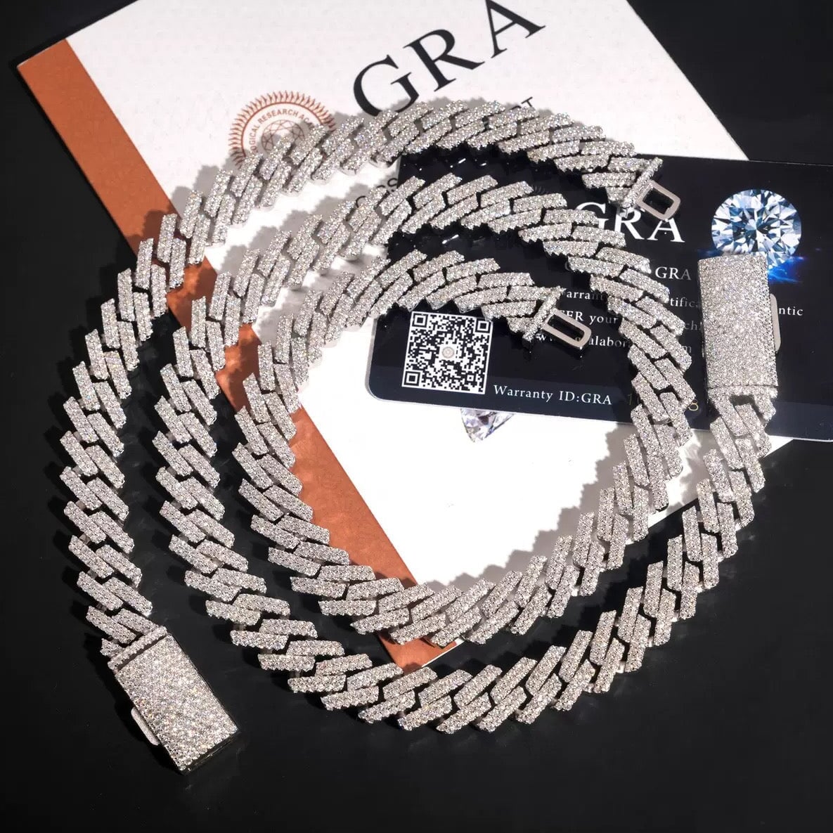 S925 Moissanite Diamond Prong Cuban Link Chain in White Gold - 13mm Necklaces 