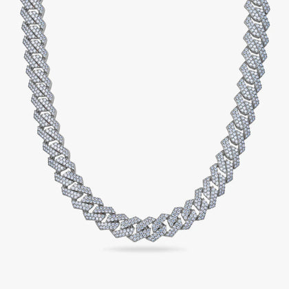 S925 Moissanite Diamond Prong Cuban Link Chain in White Gold - 14mm Necklaces 