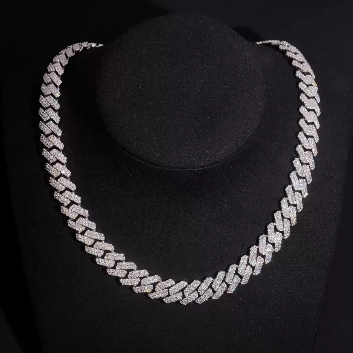 S925 Moissanite Diamond Prong Cuban Link Chain in White Gold - All Sizes Necklaces 