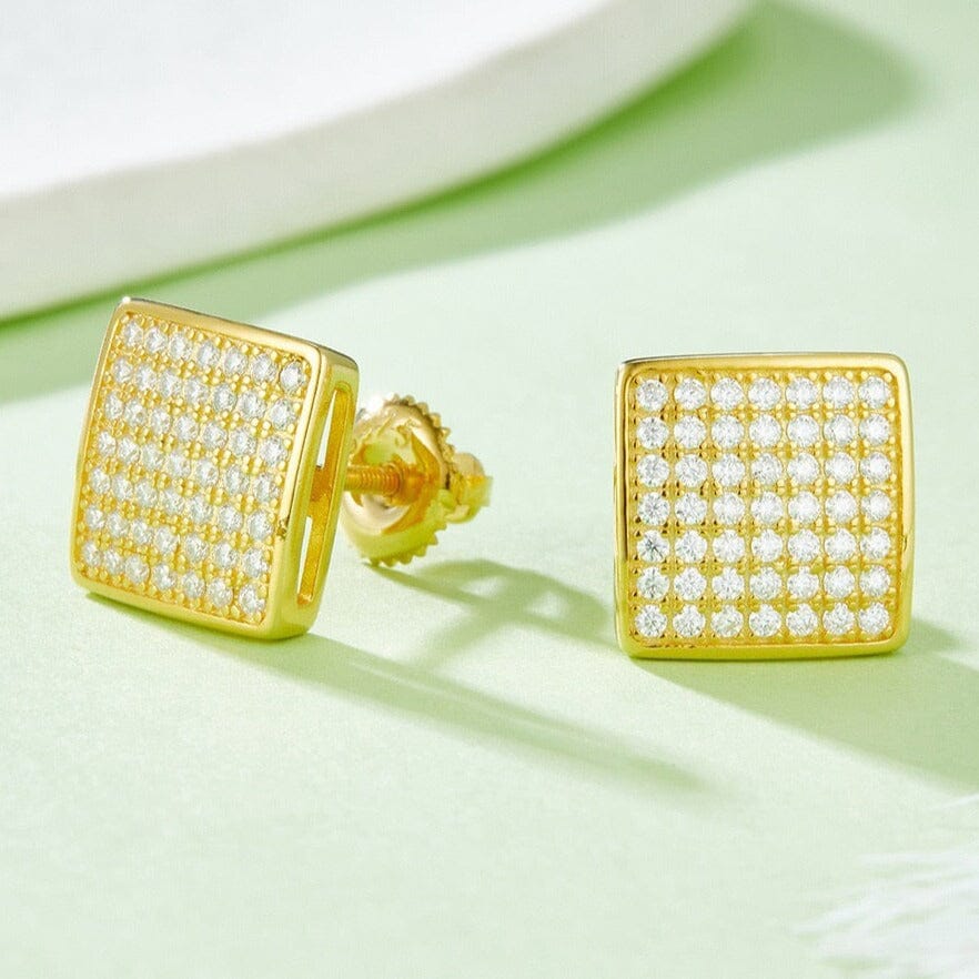 S925 Moissanite Diamond Square Stud Earrings in 14K Gold - 10mm Earrings 