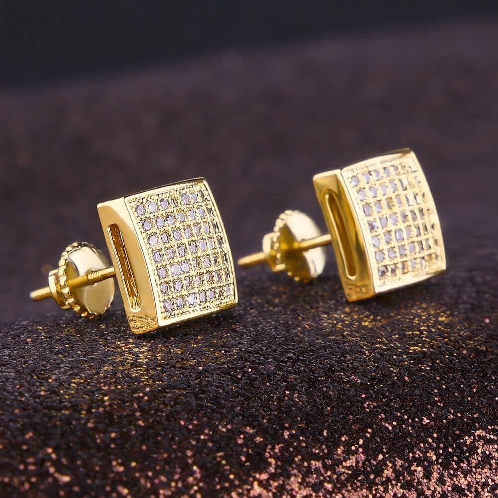S925 Moissanite Diamond Square Stud Earrings in 14K Gold - 10mm Earrings 