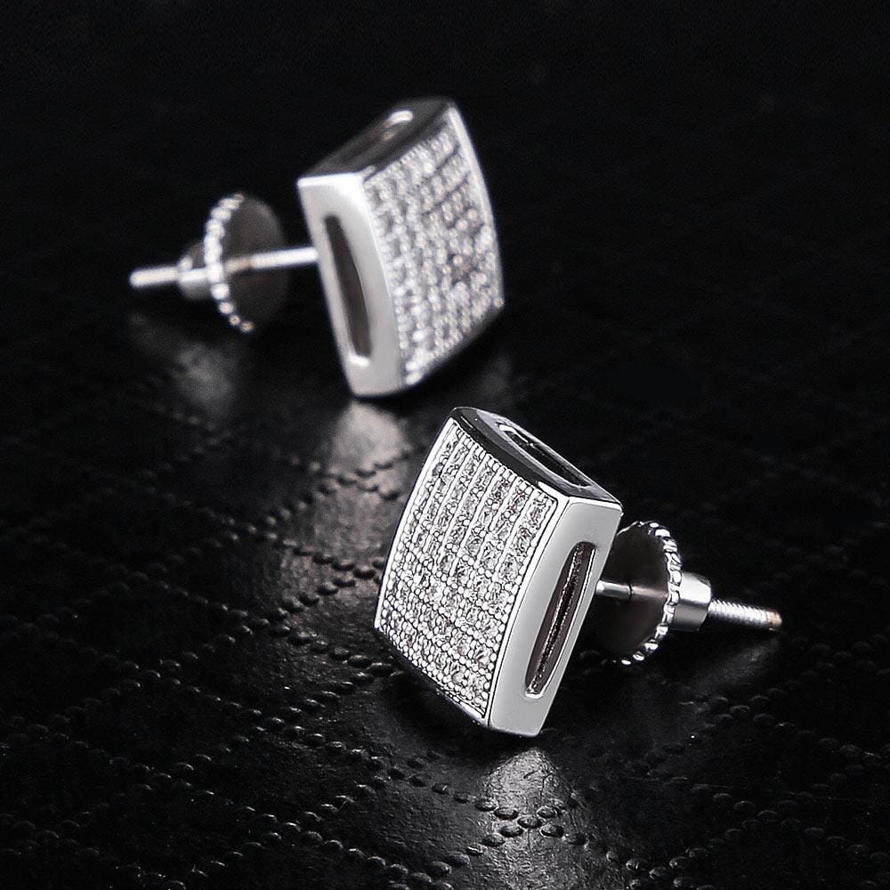 S925 Moissanite Diamond Square Stud Earrings in White Gold - 10mm Earrings 