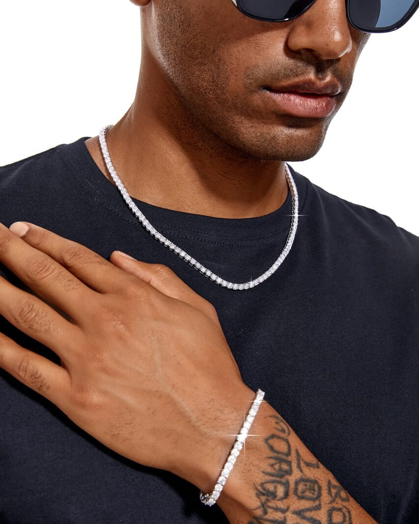 S925 Moissanite Diamond Tennis Chain Necklace in White Gold - 4mm Necklaces 