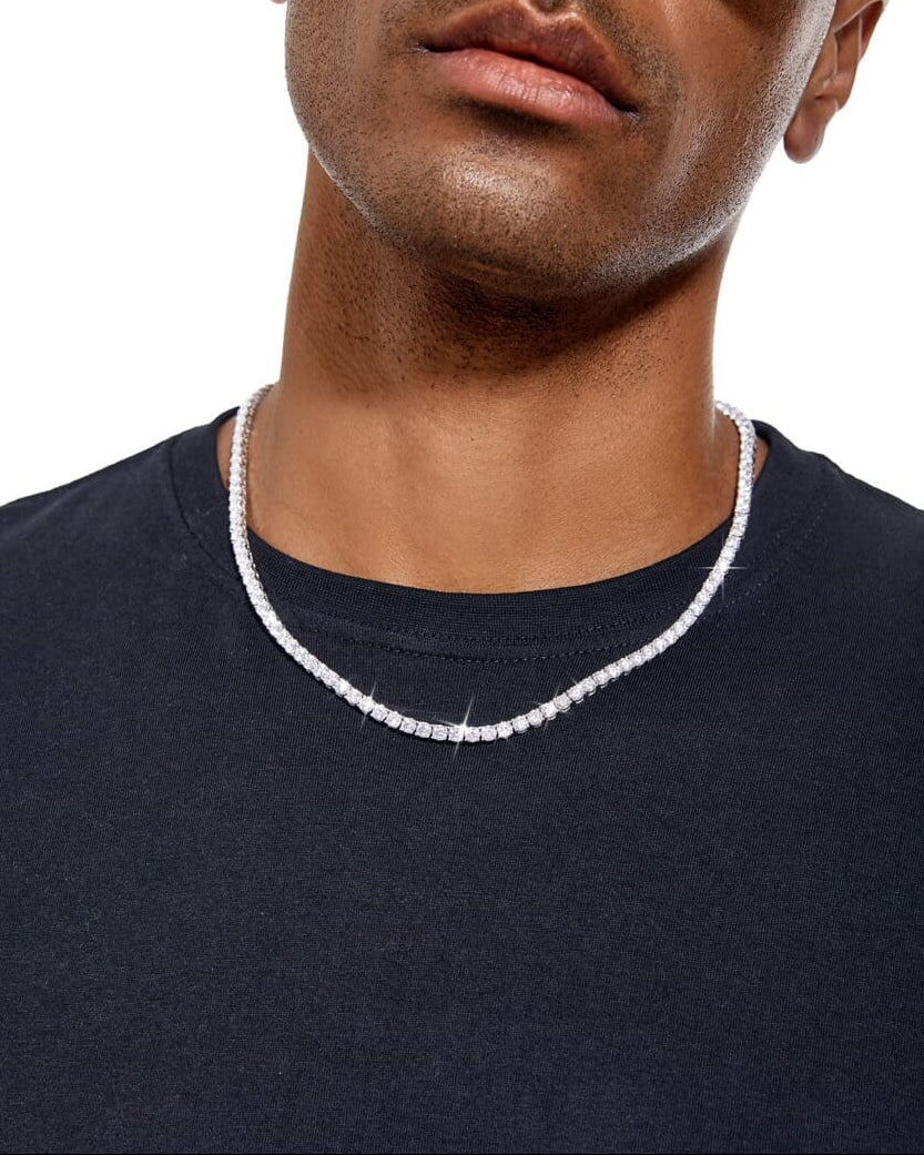 S925 Moissanite Diamond Tennis Chain Necklace in White Gold - 4mm Necklaces 