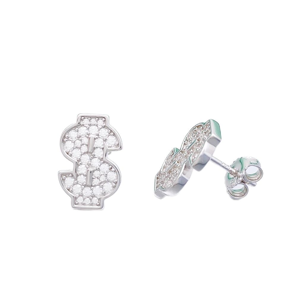 S925 Moissanite Dollar Sign Stud Earrings - VVS1 Earrings 