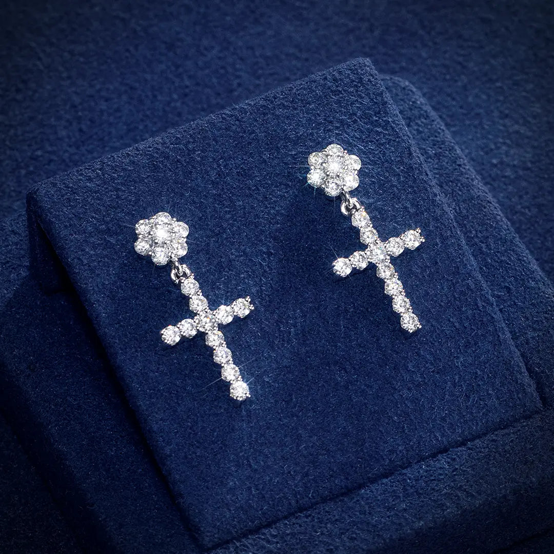 S925 Moissanite Flower Cluster Cross Stud Earrings - VVS1 Earrings 