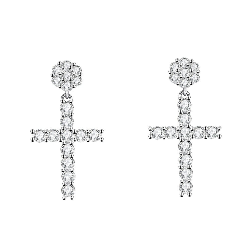 S925 Moissanite Flower Cluster Cross Stud Earrings - VVS1 Earrings 