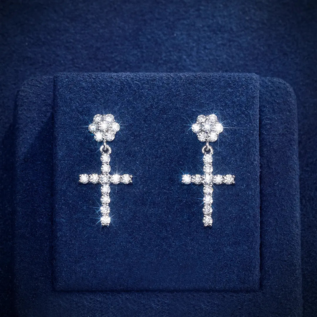 S925 Moissanite Flower Cluster Cross Stud Earrings - VVS1 Earrings 