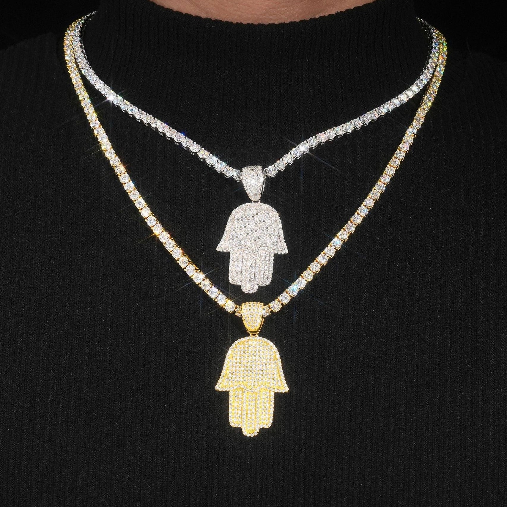 S925 Moissanite Hamsa Hand Pendant Charms & Pendants 