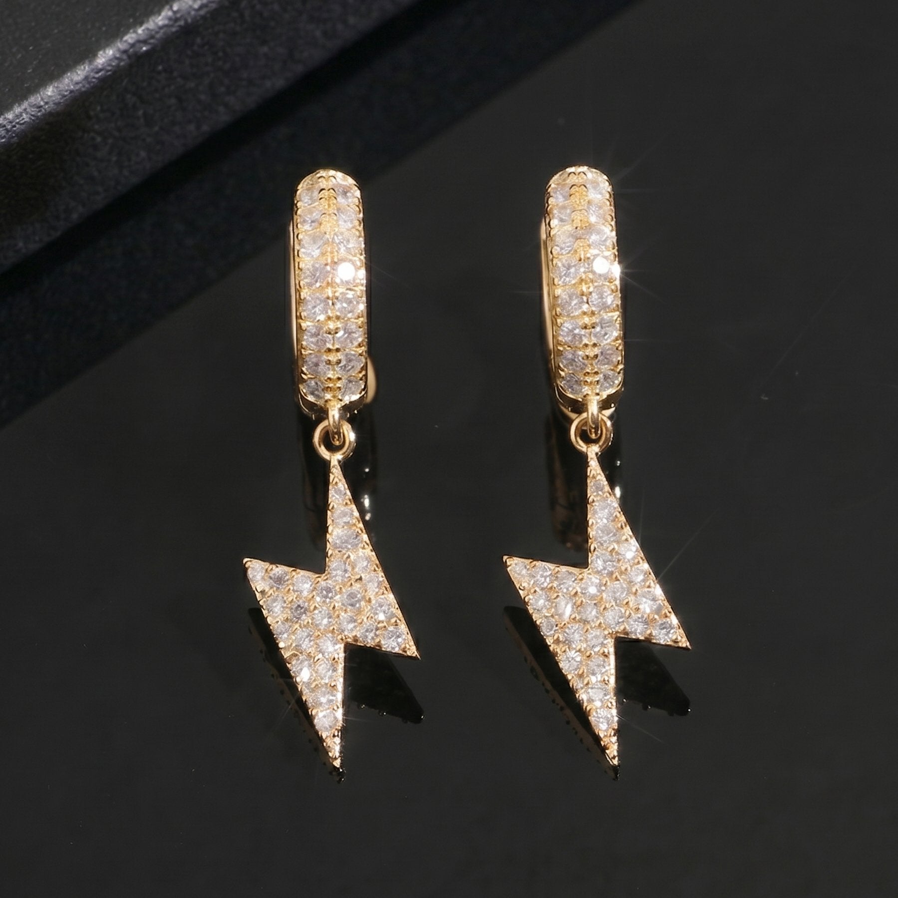 S925 Moissanite Lightning Bolt Hoop Earrings in 14K Gold Earrings 