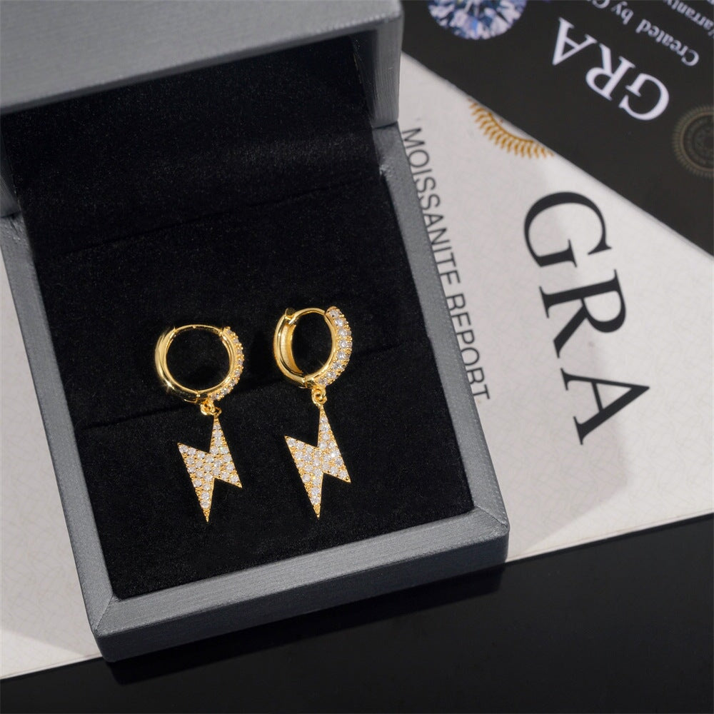 S925 Moissanite Lightning Bolt Hoop Earrings in 14K Gold Earrings 