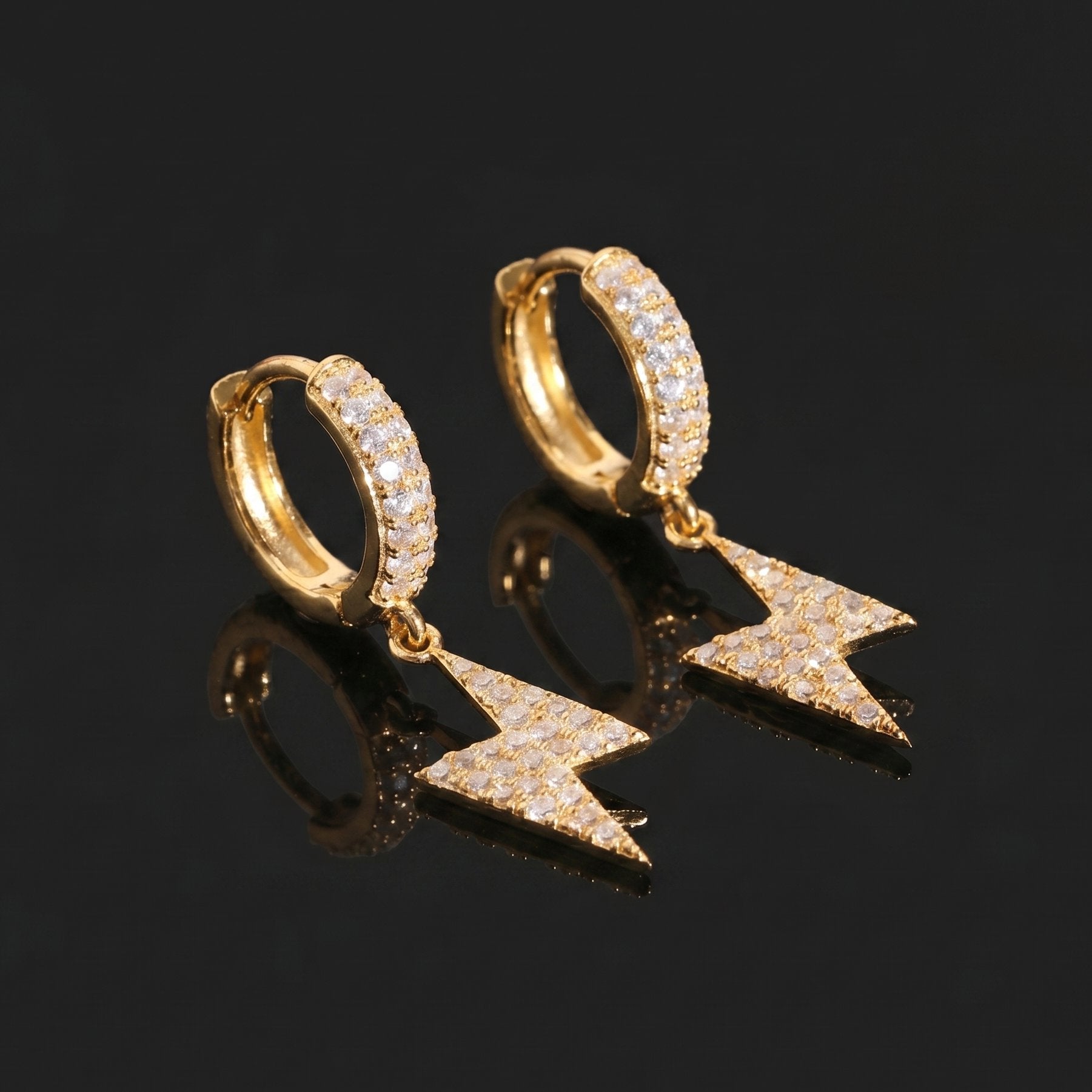 S925 Moissanite Lightning Bolt Hoop Earrings in 14K Gold Earrings 