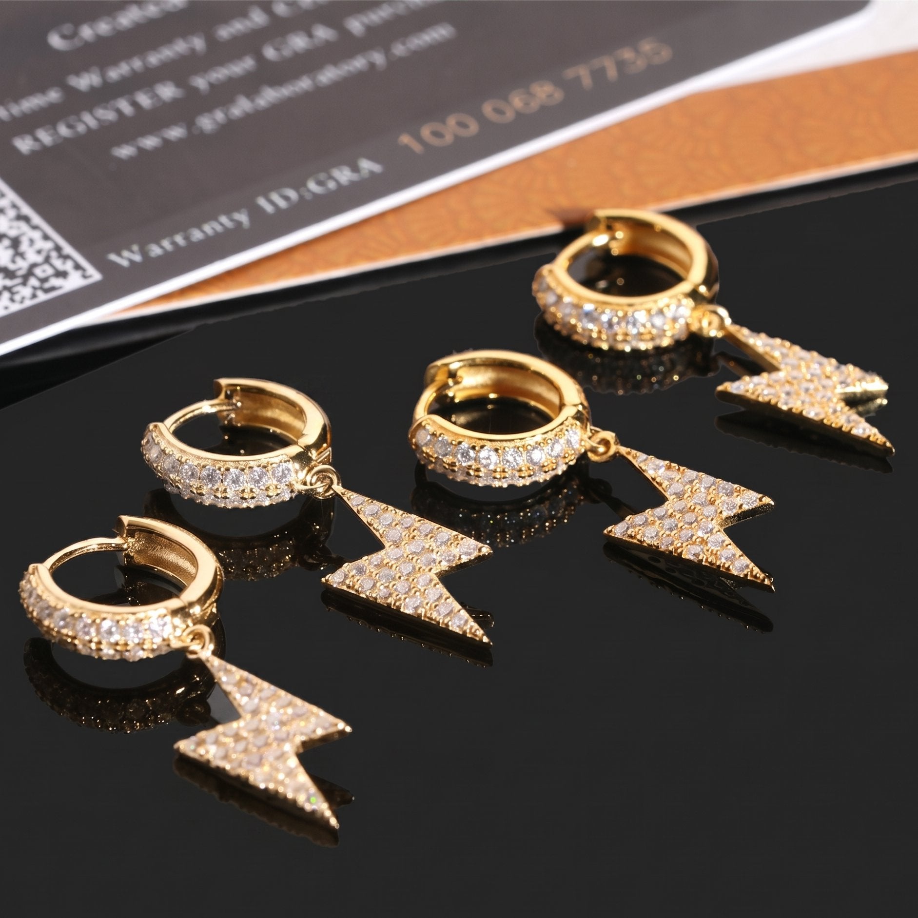 S925 Moissanite Lightning Bolt Hoop Earrings in 14K Gold Earrings 