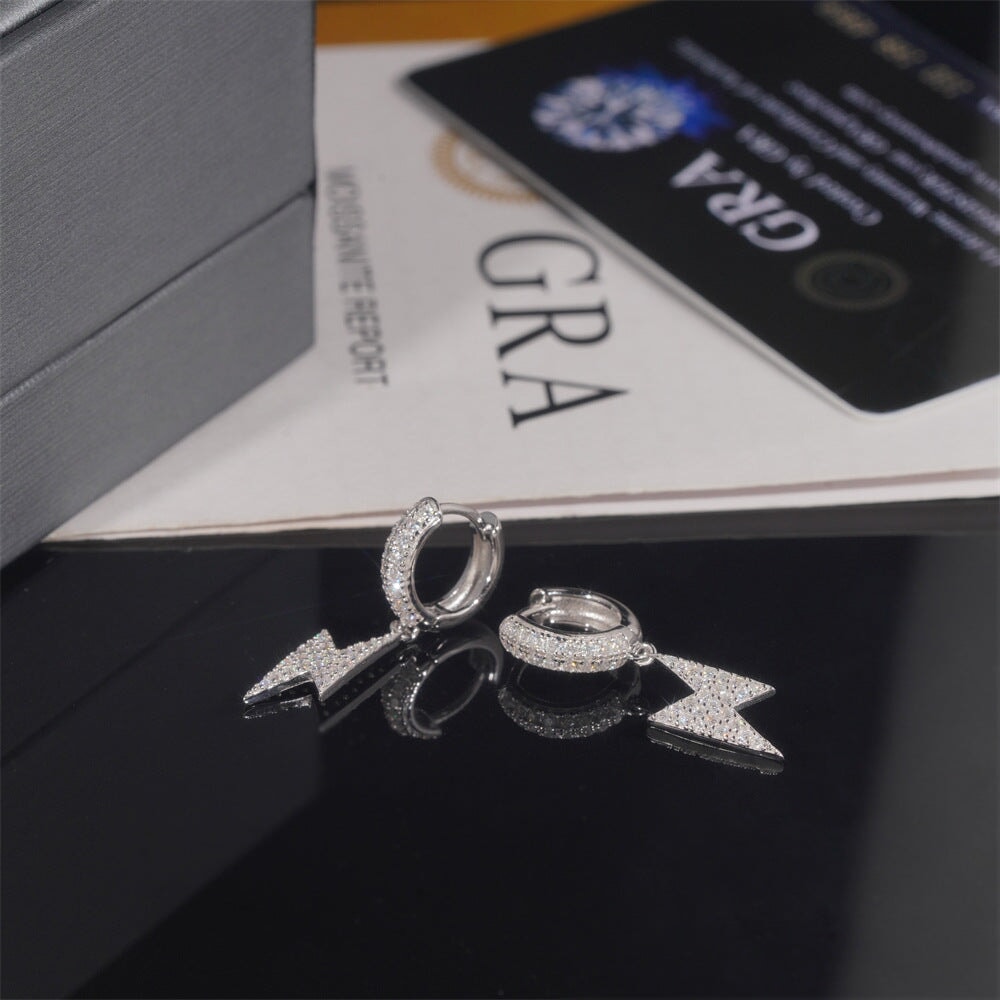 S925 Moissanite Lightning Bolt Hoop Earrings in White Gold Earrings 