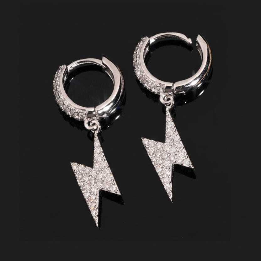 S925 Moissanite Lightning Bolt Hoop Earrings in White Gold Earrings 
