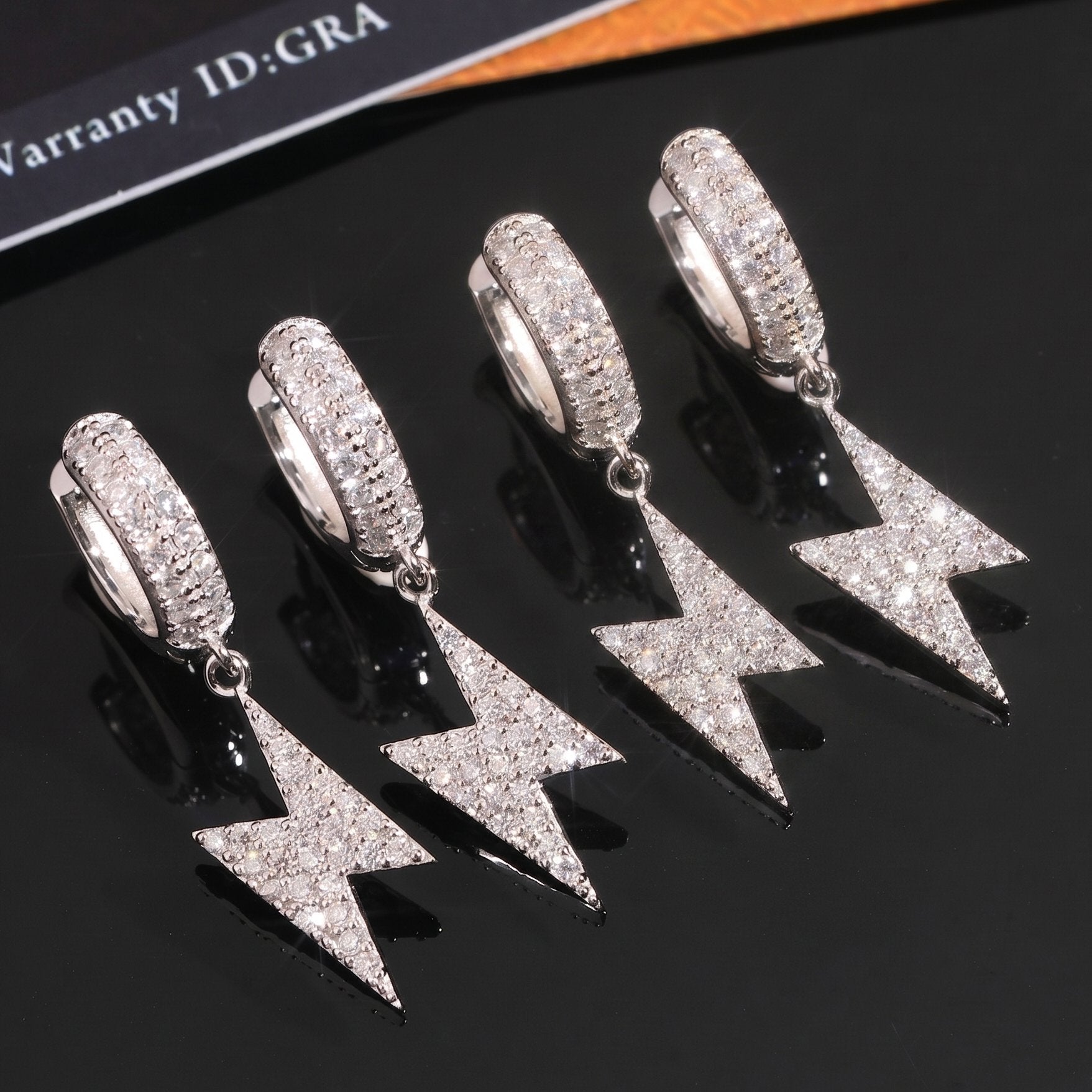 S925 Moissanite Lightning Bolt Hoop Earrings in White Gold Earrings 