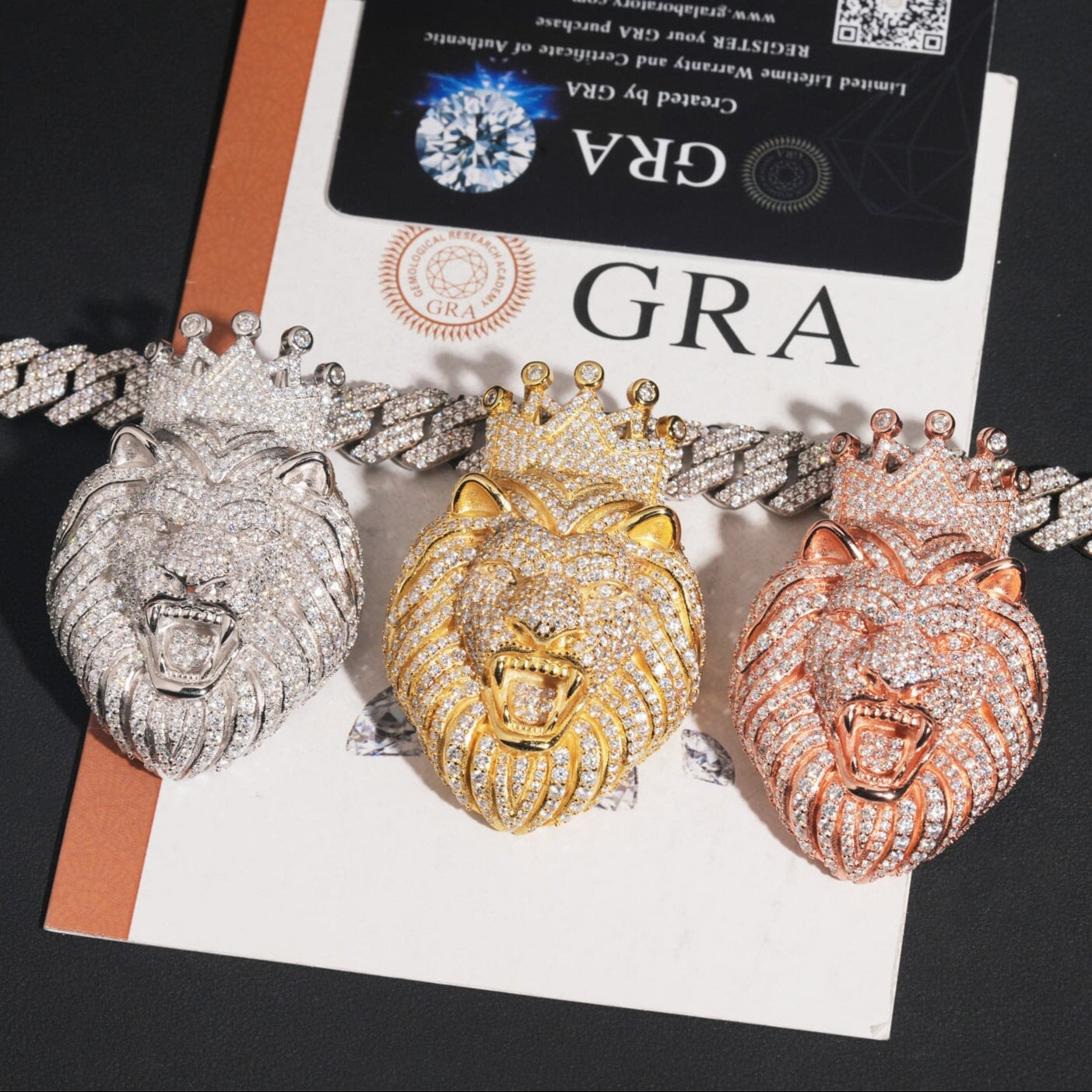 S925 Moissanite Lion Head With Crown Pendant Charms & Pendants 