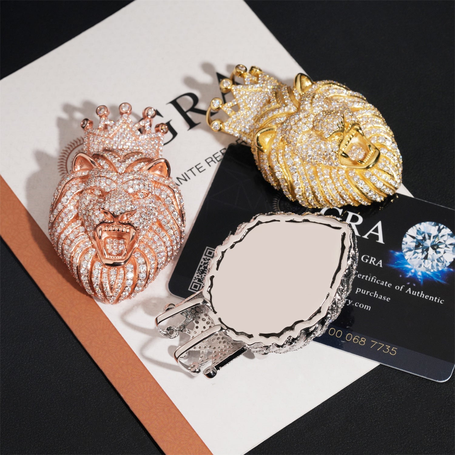 S925 Moissanite Lion Head With Crown Pendant Charms & Pendants 