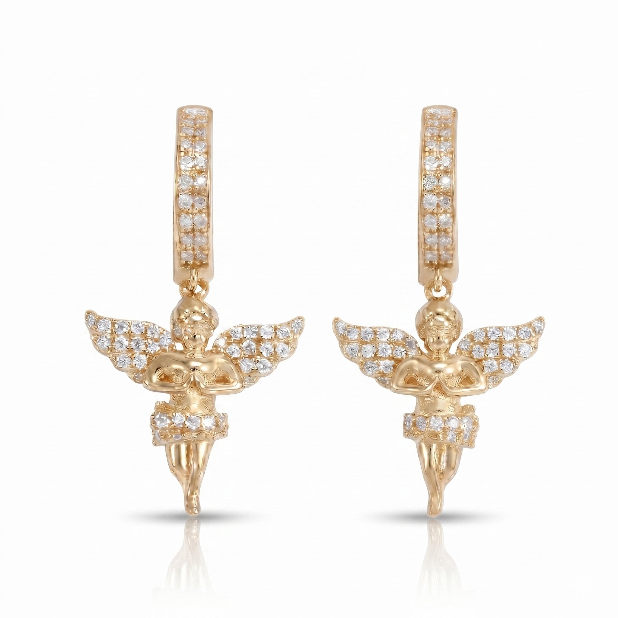 S925 Moissanite Micro Putto Angel Hoop Earrings in 14K Gold Earrings 