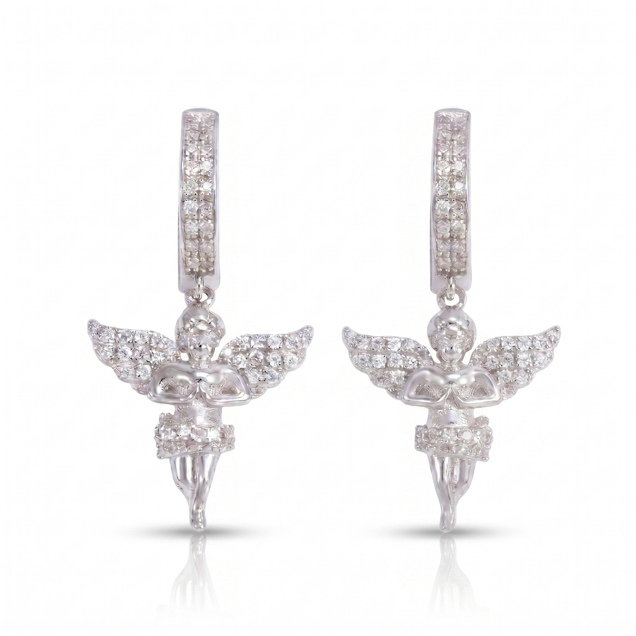 S925 Moissanite Micro Putto Angel Hoop Earrings in White Gold Earrings 