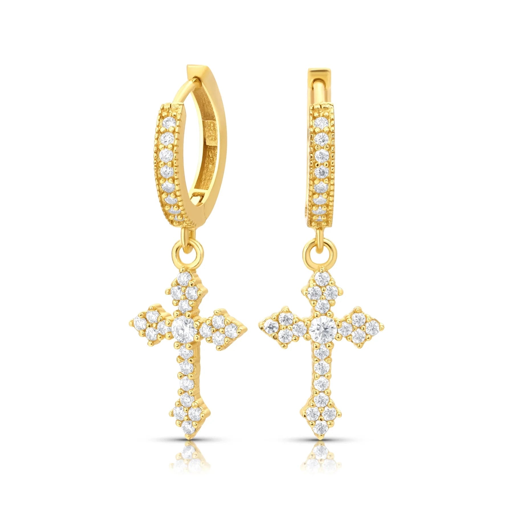 S925 Moissanite Nova Cross Hoop Earrings in 14K Gold Earrings 